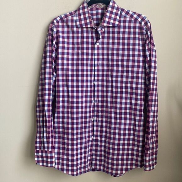 J. Hilburn by Tessitura Monti Checkered Button Front Shirt M - Picture 1 of 8